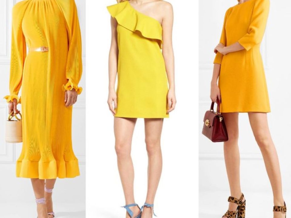 What color shoes go with a mustard yellow dress?