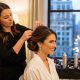 Wedding stylist creating voluminous bridal hairstyle in New York