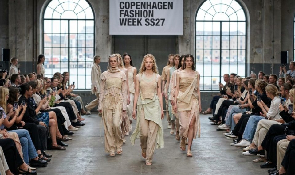 Models walking the runway during a show at Copenhagen Fashion Week SS27 in Denmark
