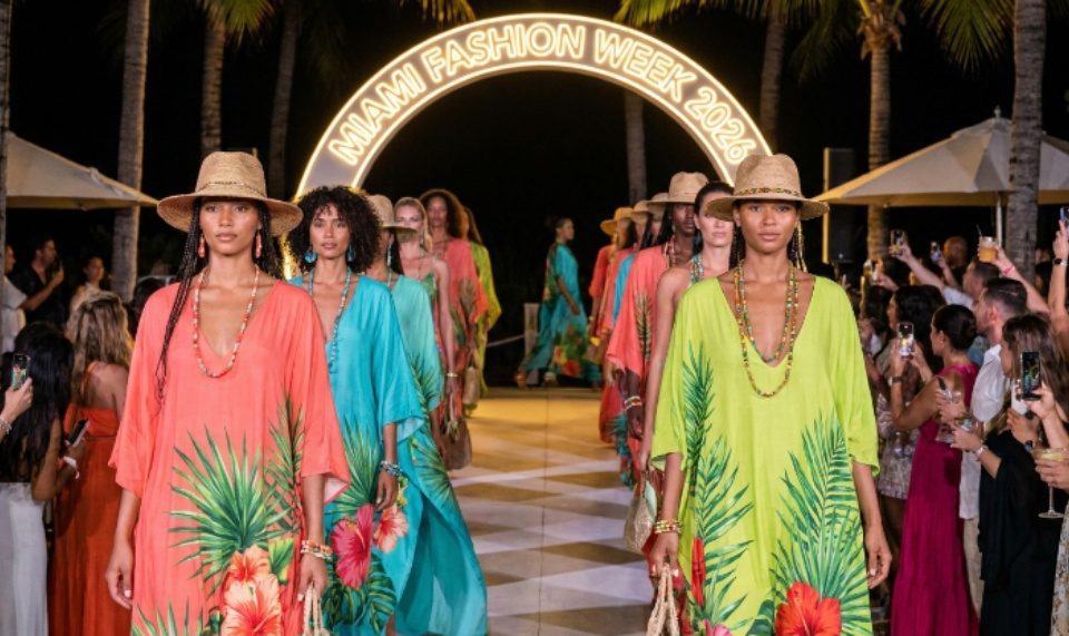 Models walking the runway at Miami Fashion Week 2026 in vibrant tropical-inspired looks