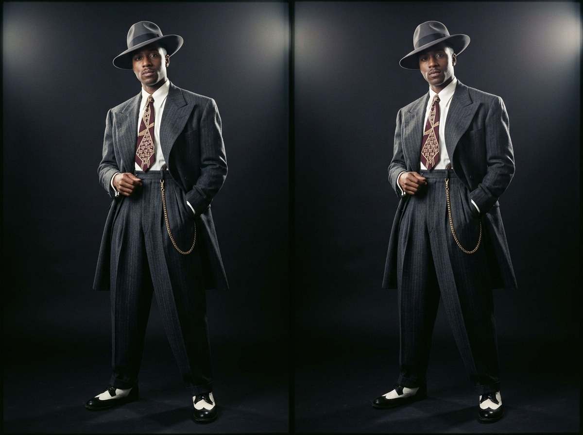 Classic Zoot Suit with wide-leg trousers and long jacket