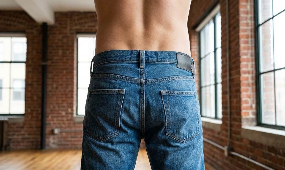Tailor measuring denim waistband gap in New York